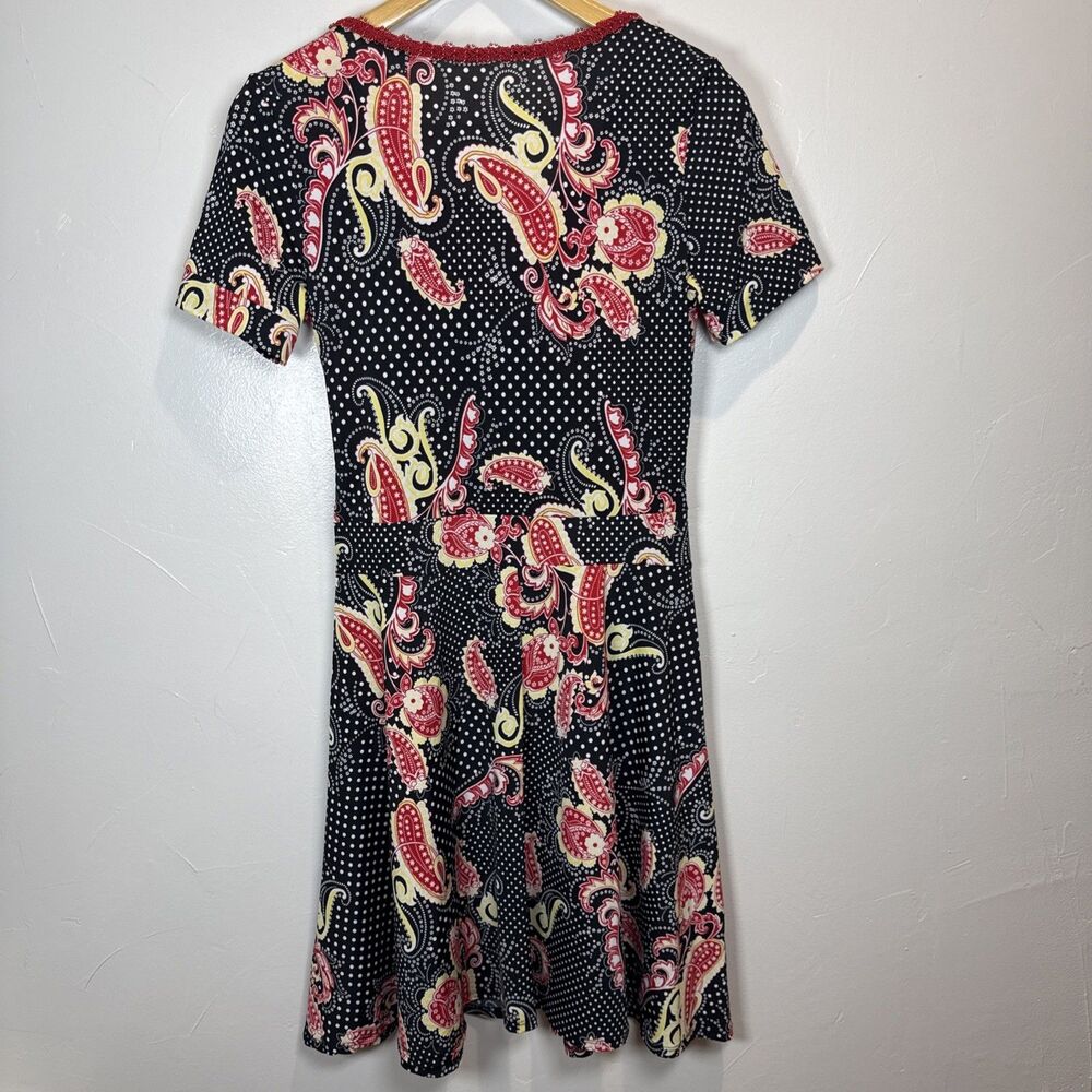 Paisley Floral Dress Retro Rock A Billy Colorful Size XS? Faux Wrap - Picture 6 of 9